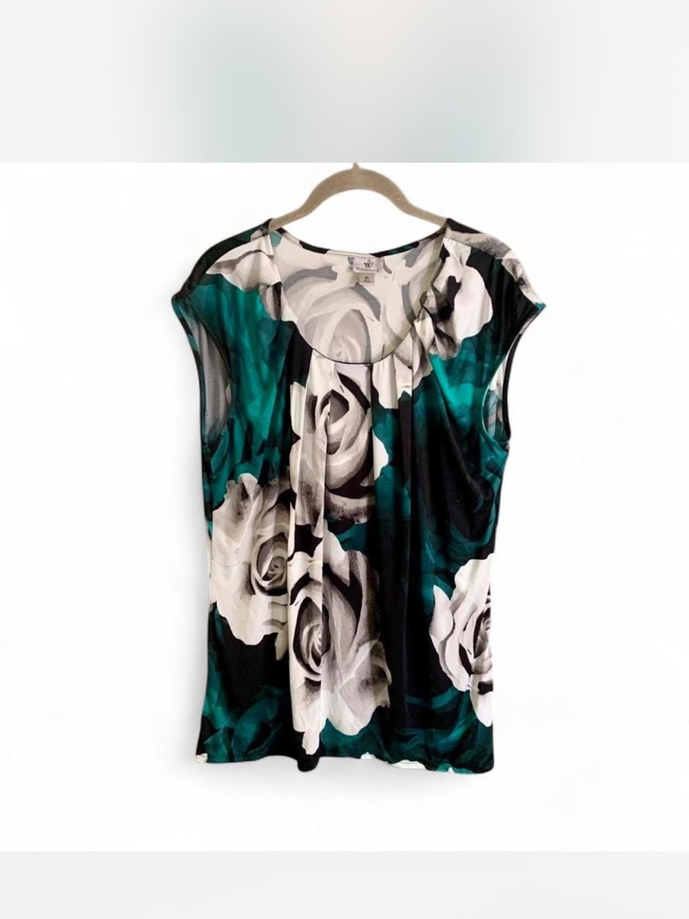 Cottagecore Bold RosWorthington Teal, Black & White Scoop Neck Top size XL
